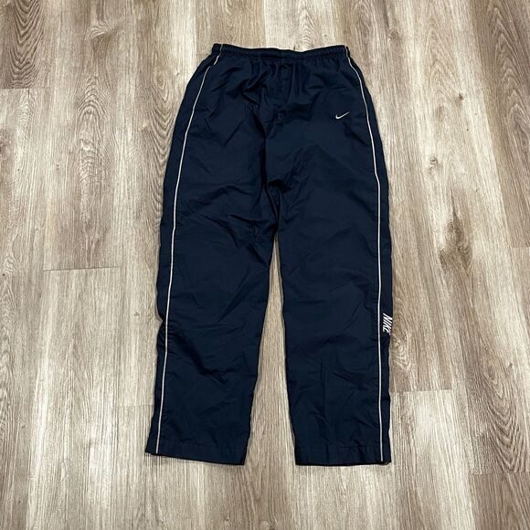 Vintage 00s Y2K Nike Navy Blue Spellout Track Pants Grey Tag Men's Size Medium - Picture 1 of 7
